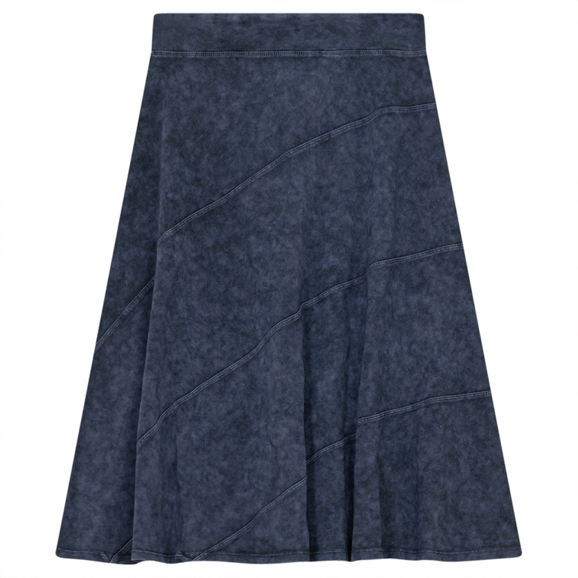 Ladies Short Denim Wash Skirt With Diagonal Cuts