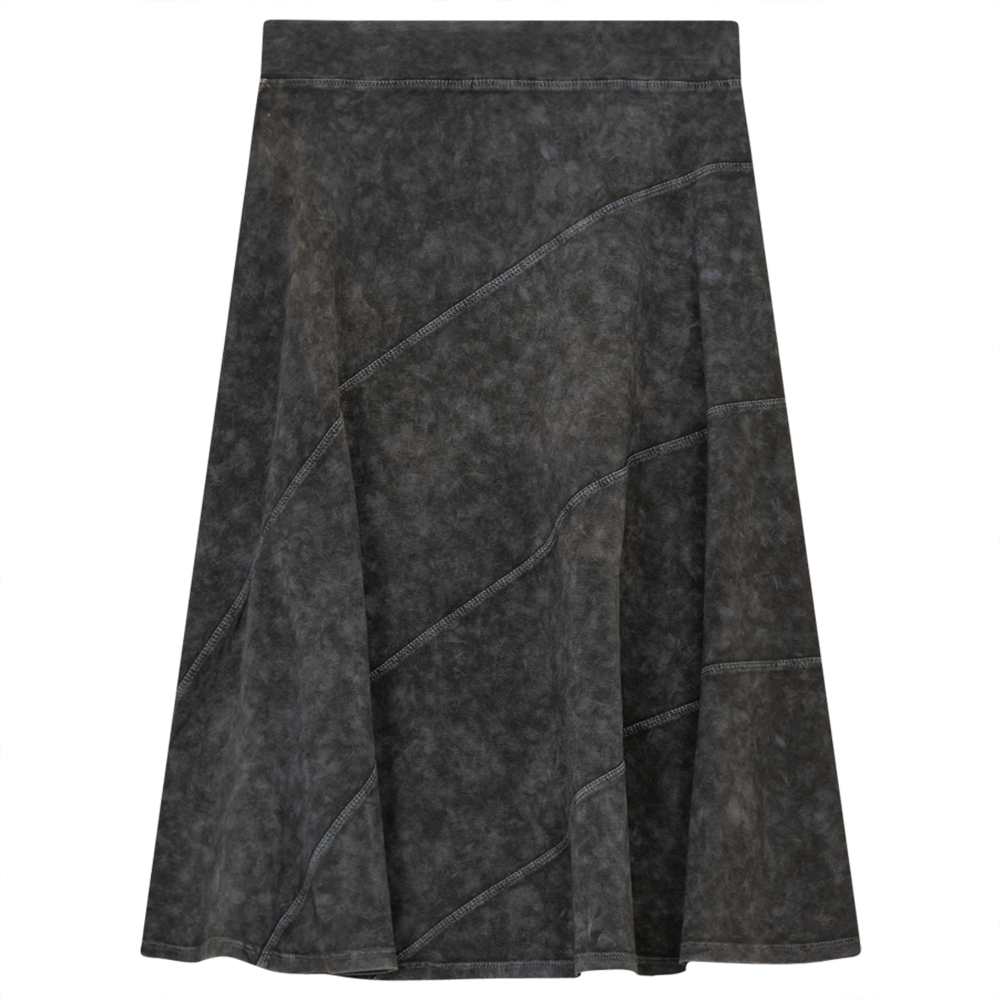 Ladies Short Denim Wash Skirt With Diagonal Cuts