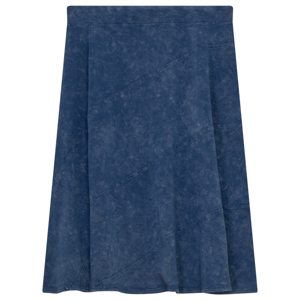 Ladies Short Denim Wash Skirt With Diagonal Cuts