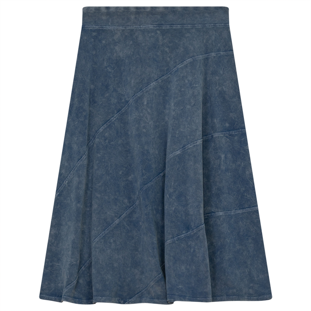 Ladies Short Denim Wash Skirt With Diagonal Cuts