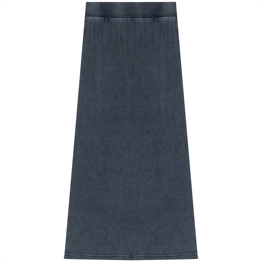 Soft Denim Wash Long Straight Skirt