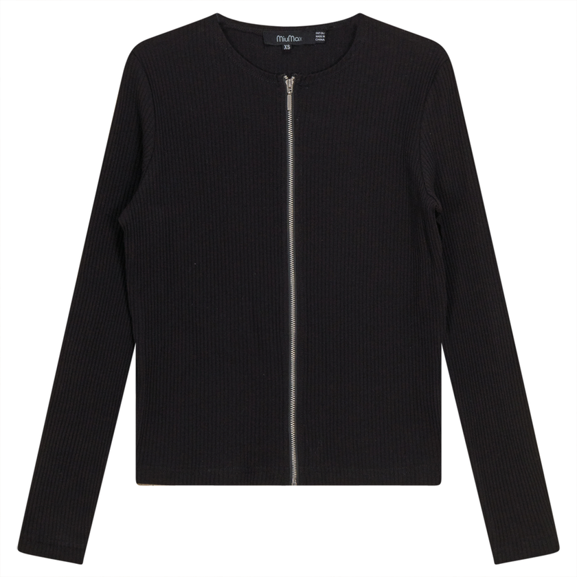 Thin Ribbed Crop Zipper Bomber