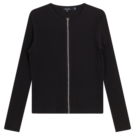 Thin Ribbed Crop Zipper Bomber