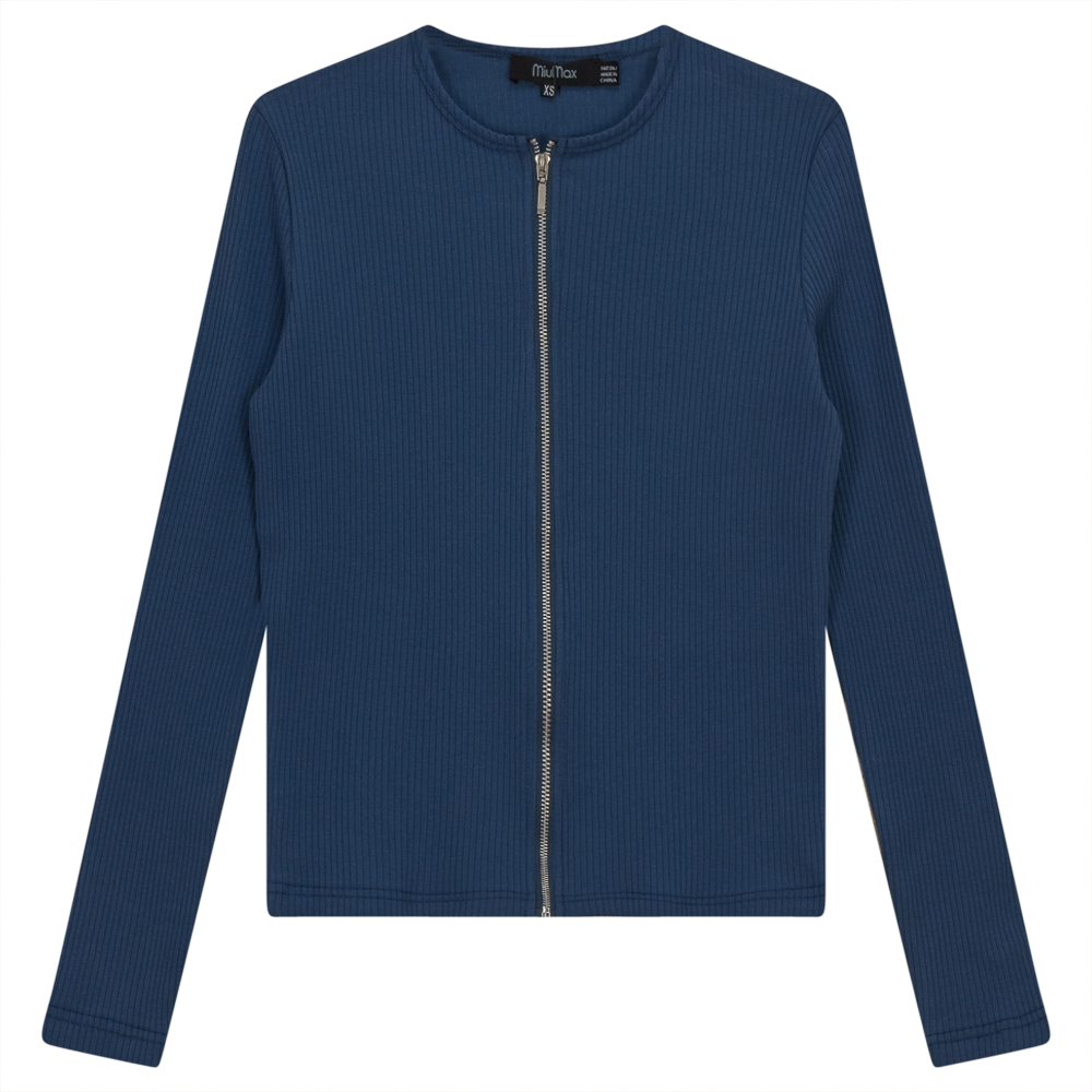 Thin Ribbed Crop Zipper Bomber