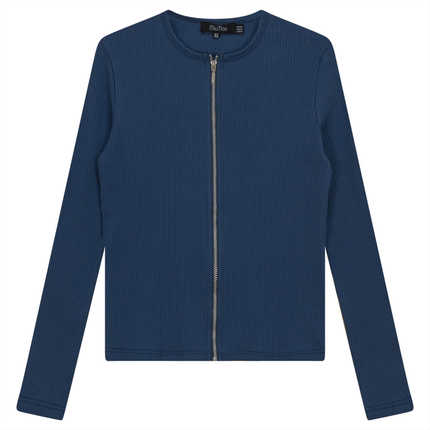 Thin Ribbed Crop Zipper Bomber