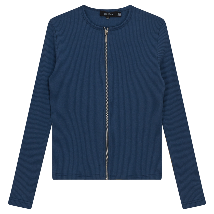 Thin Ribbed Crop Zipper Bomber