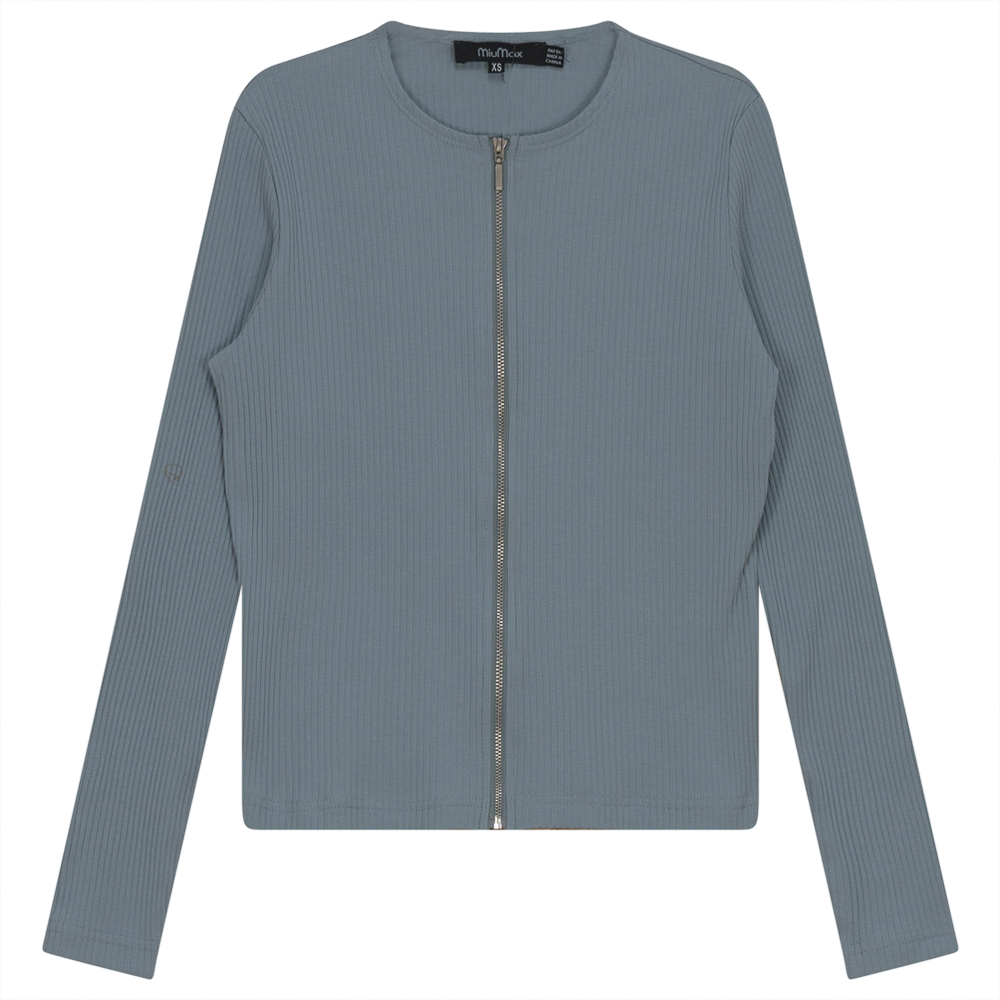 Thin Ribbed Crop Zipper Bomber