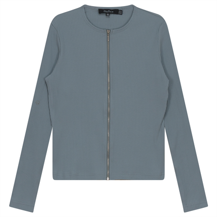 Thin Ribbed Crop Zipper Bomber