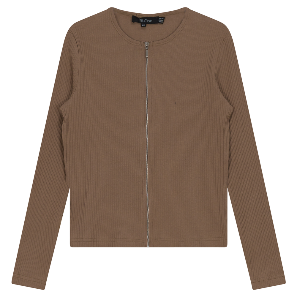 Thin Ribbed Crop Zipper Bomber