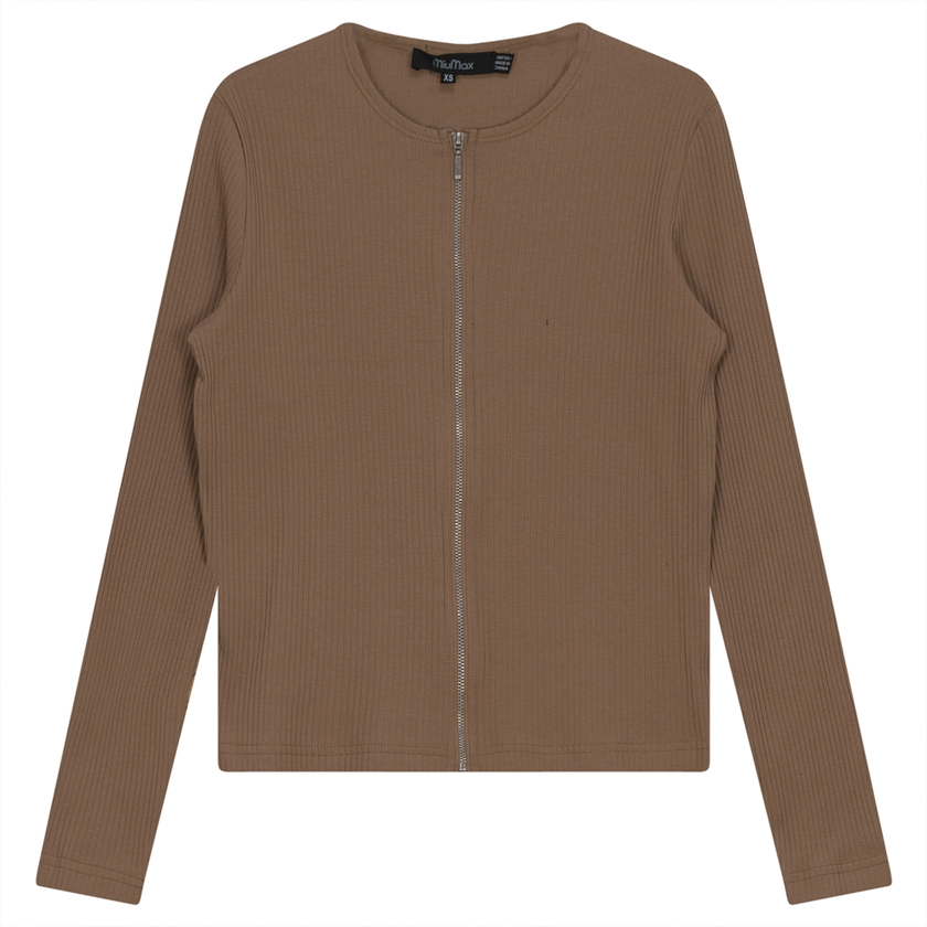 Thin Ribbed Crop Zipper Bomber