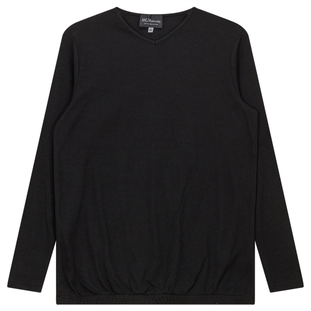 Ribbed Maternty V-Neck Bubble Top