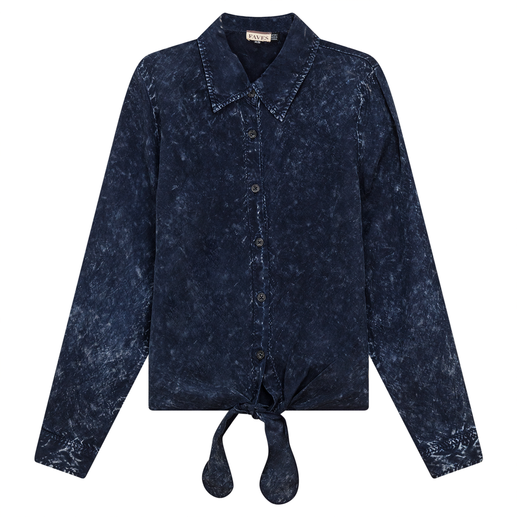 Wash Denim Tie Blouse