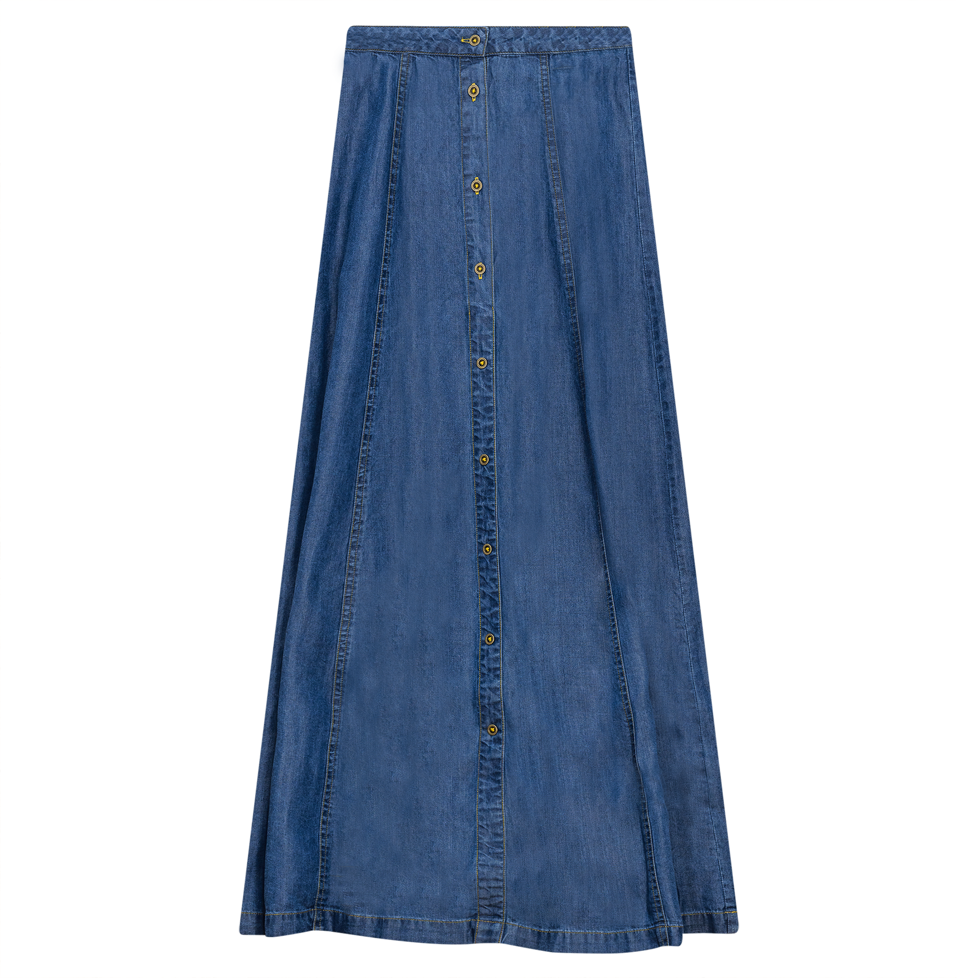 Woven Denim Maxi Skirt