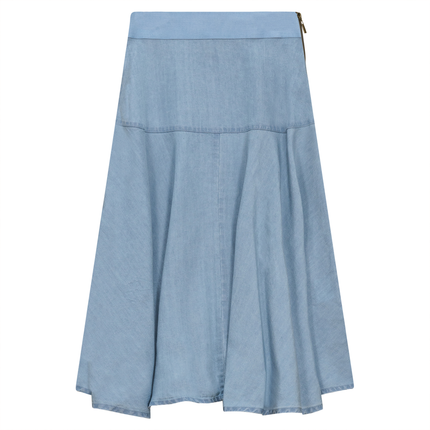 Woven Denim Flare Skirt
