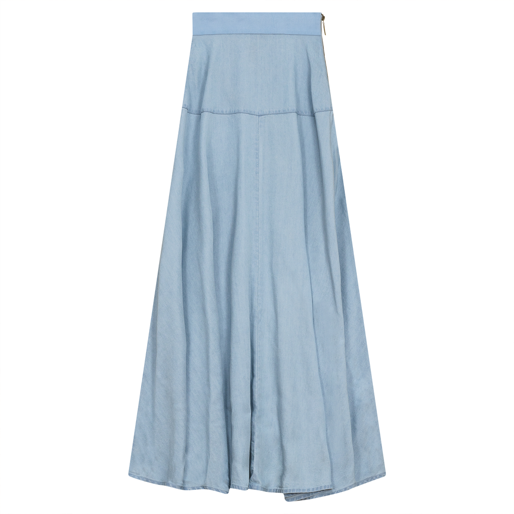 Woven Denim Flare Skirt