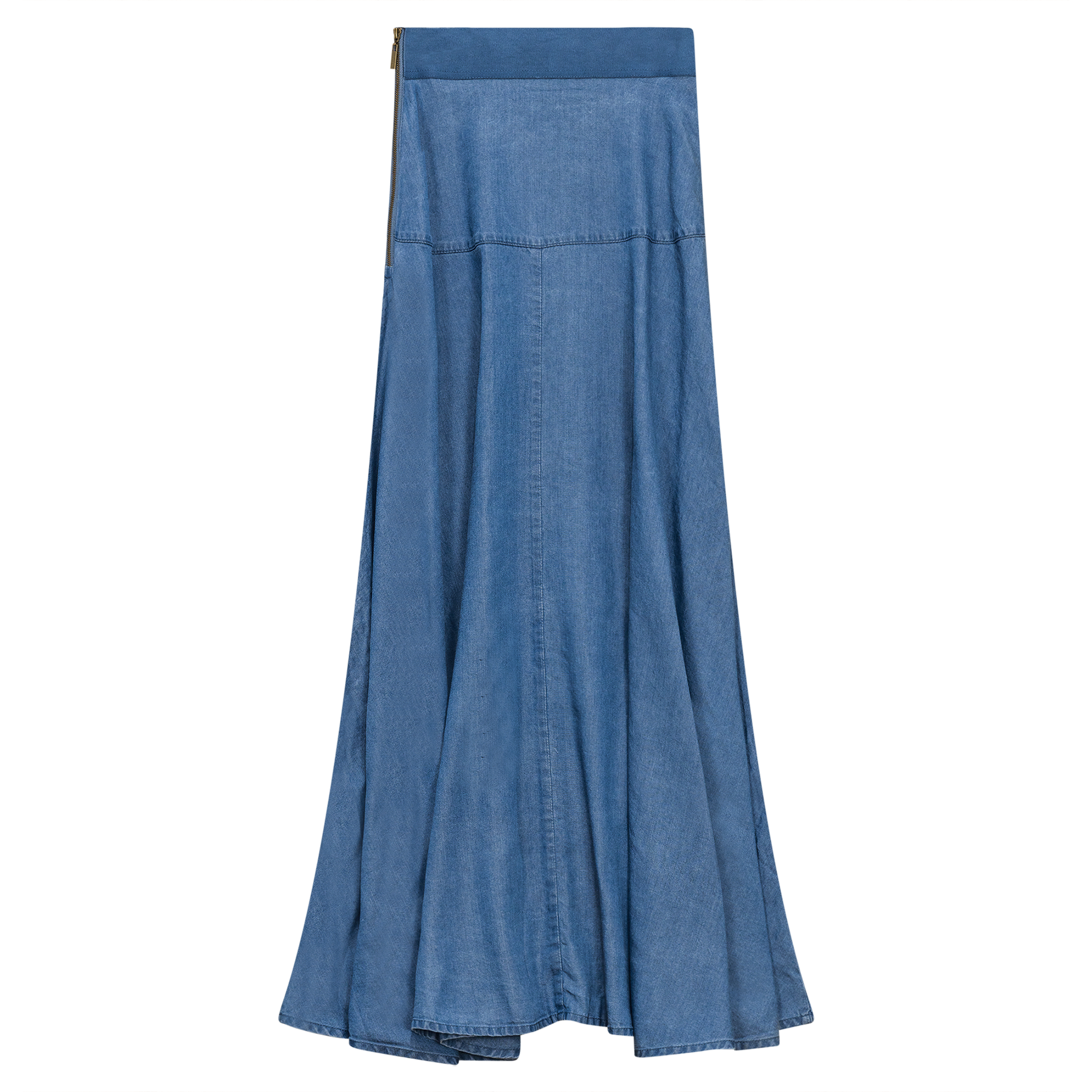 Woven Denim Flare Skirt