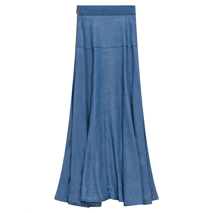 Woven Denim Flare Skirt