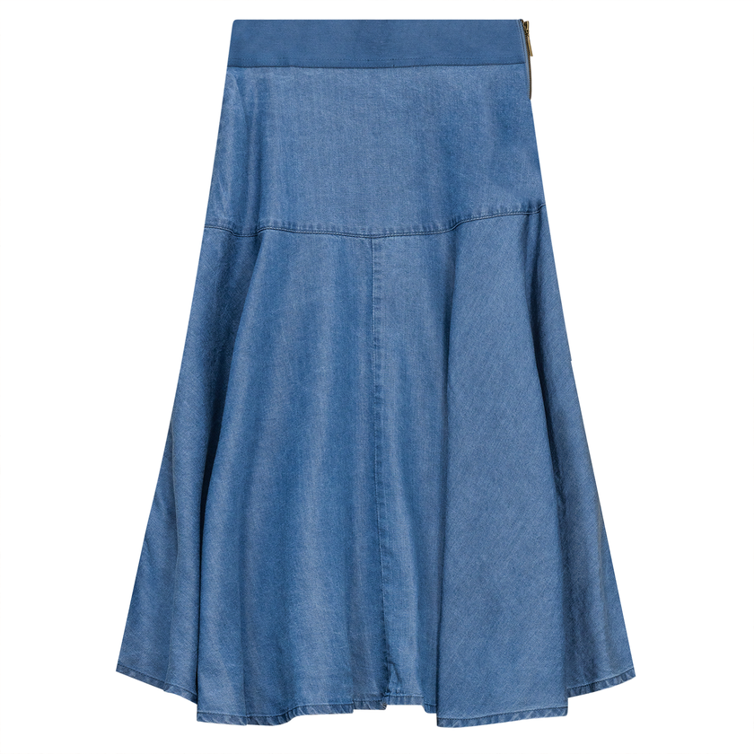 Woven Denim Flare Skirt
