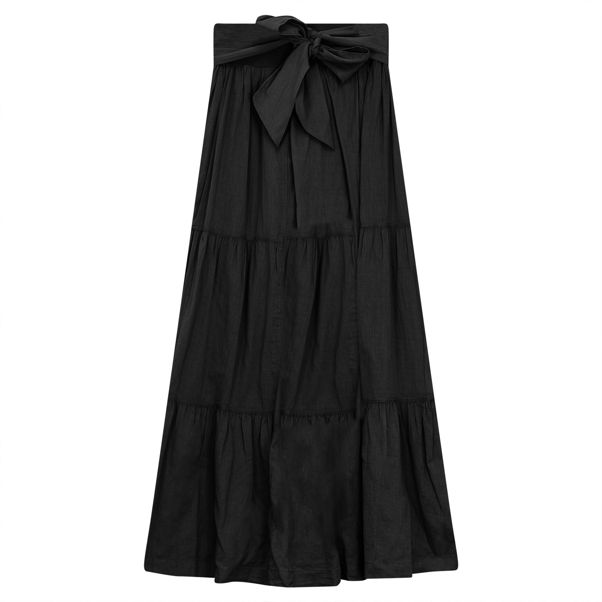 Woven Tiered Skirt with Belt