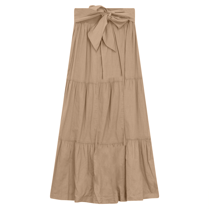 Woven Tiered Skirt with Belt