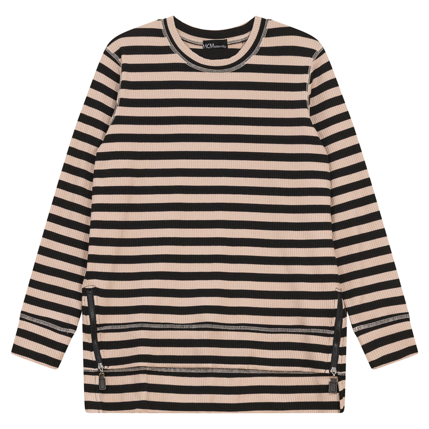 Striped Maternity Zip Top