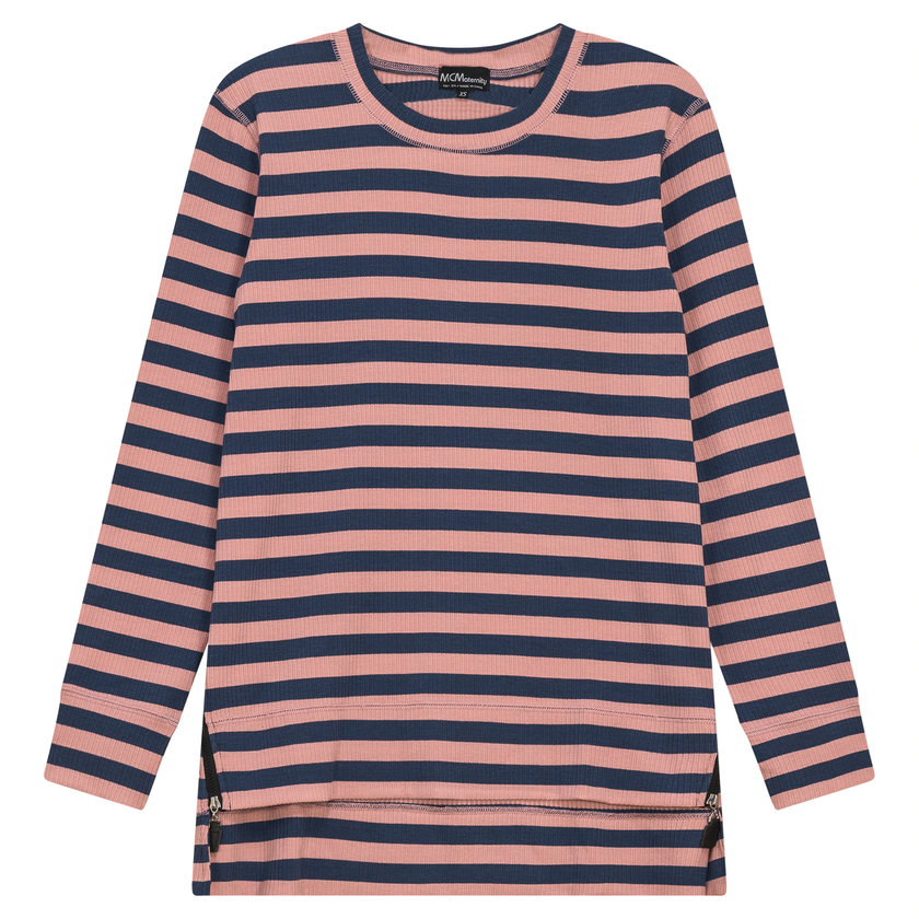 Striped Maternity Zip Top