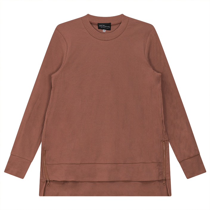 Ribbed Maternity Zip Top