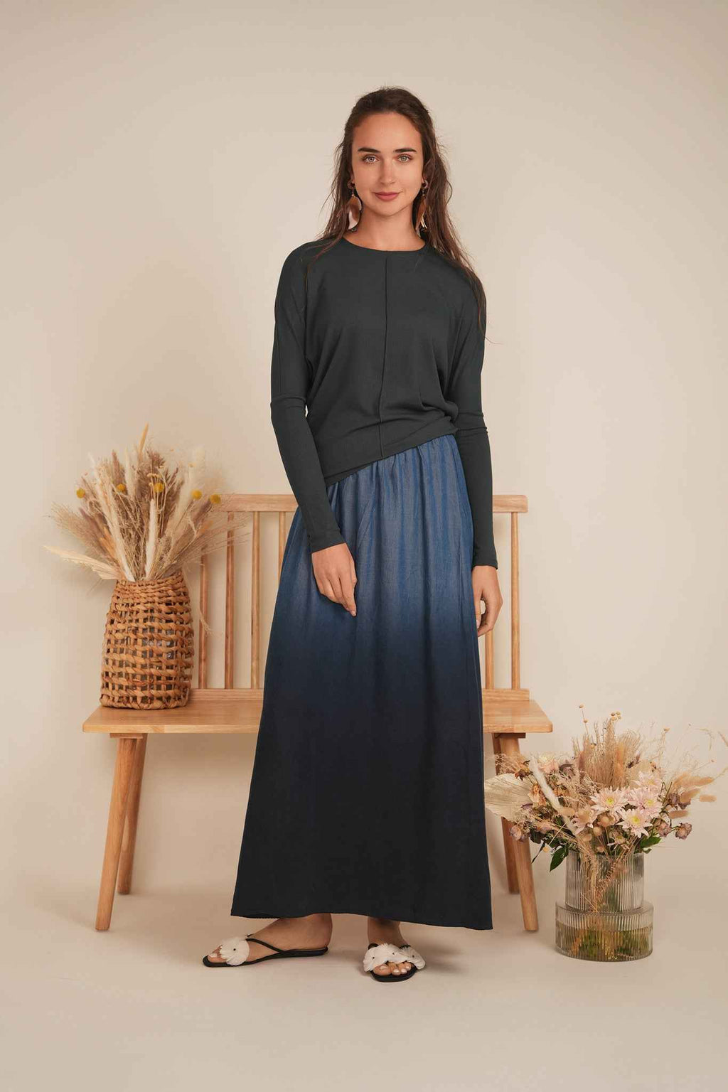 Denim Dip Dye Maxi Skirt