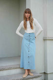 Maxi Denim A Line Button Down Skirt