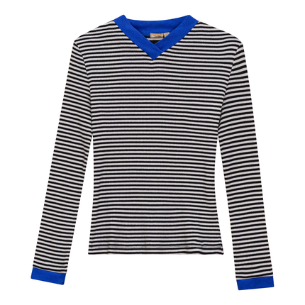 Striped V Neck Contrast Tee
