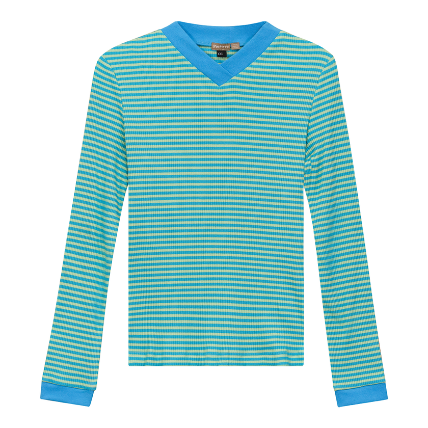 Striped V Neck Contrast Tee