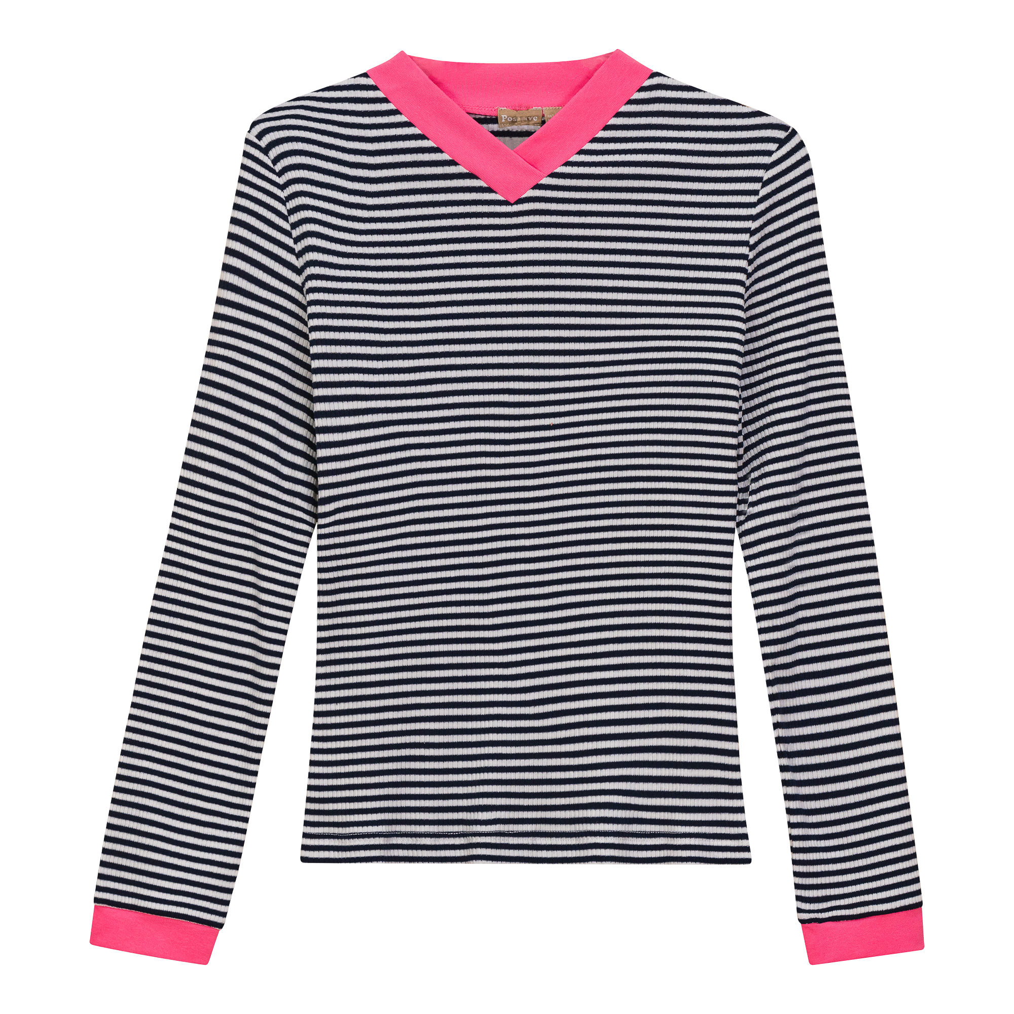Striped V Neck Contrast Tee