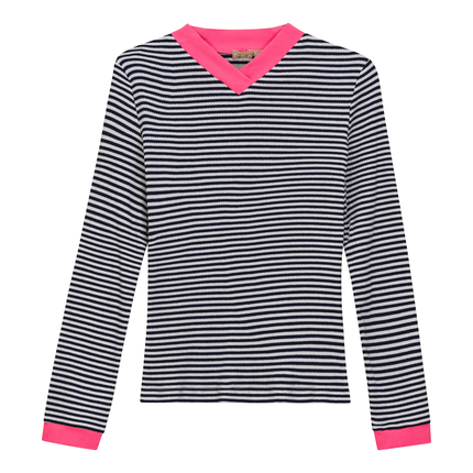 Striped V Neck Contrast Tee