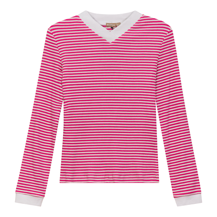 Striped V Neck Contrast Tee