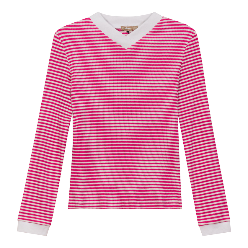 Striped V Neck Contrast Tee