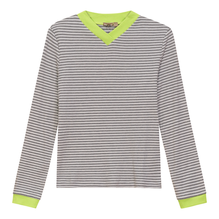 Striped V Neck Contrast Tee