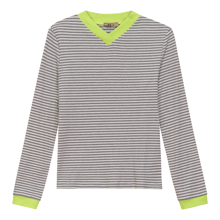 Striped V Neck Contrast Tee