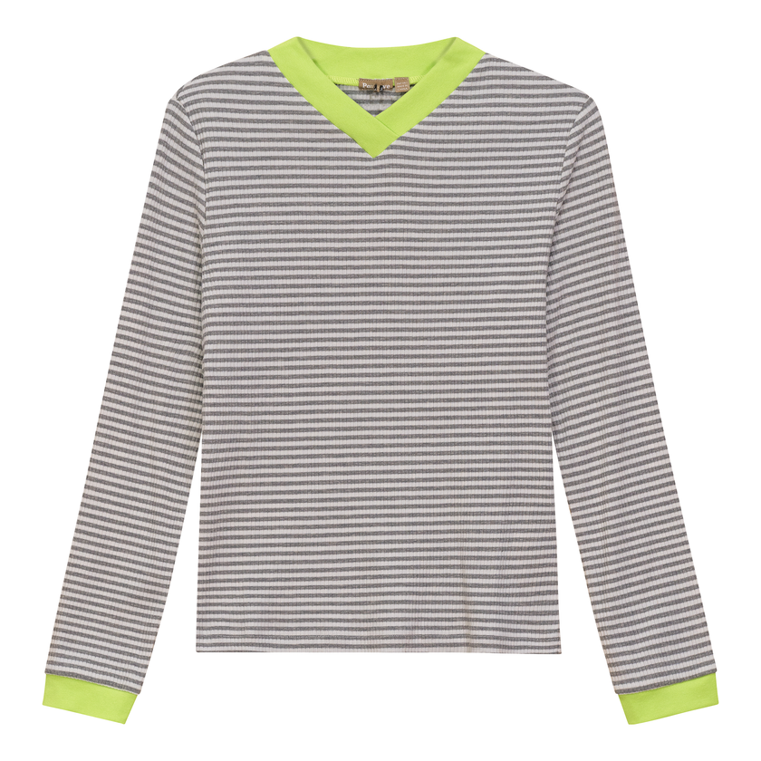 Striped V Neck Contrast Tee