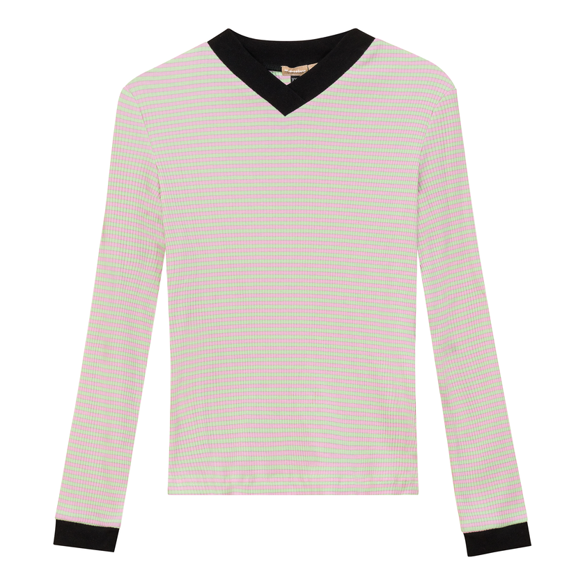 Striped V Neck Contrast Tee