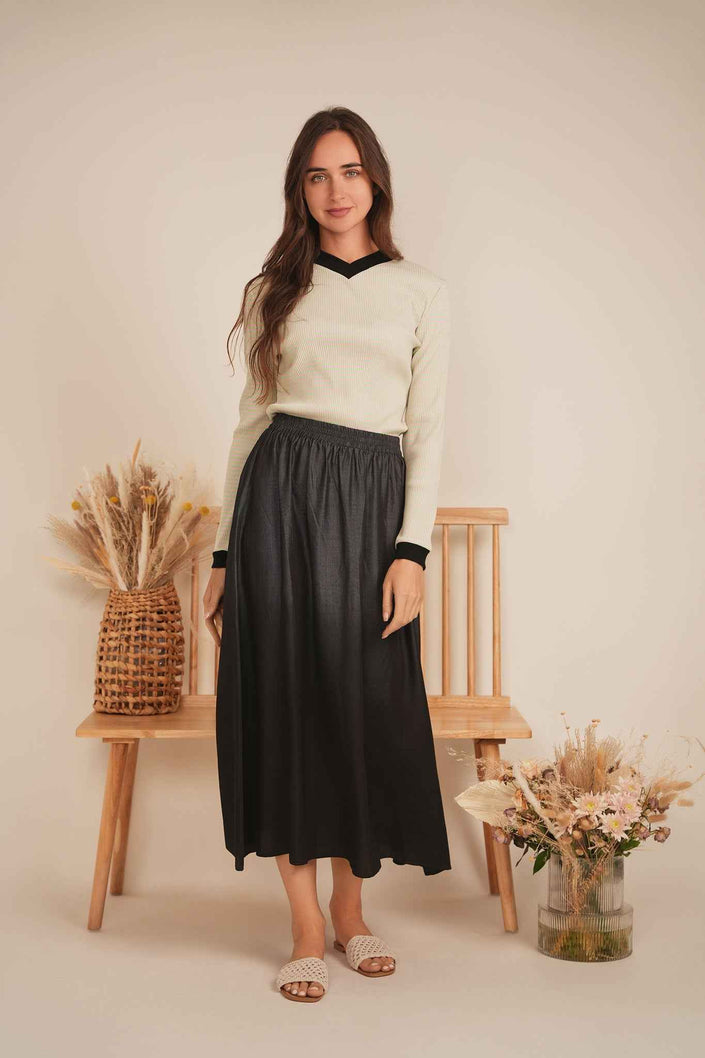 Striped V Neck Contrast Tee