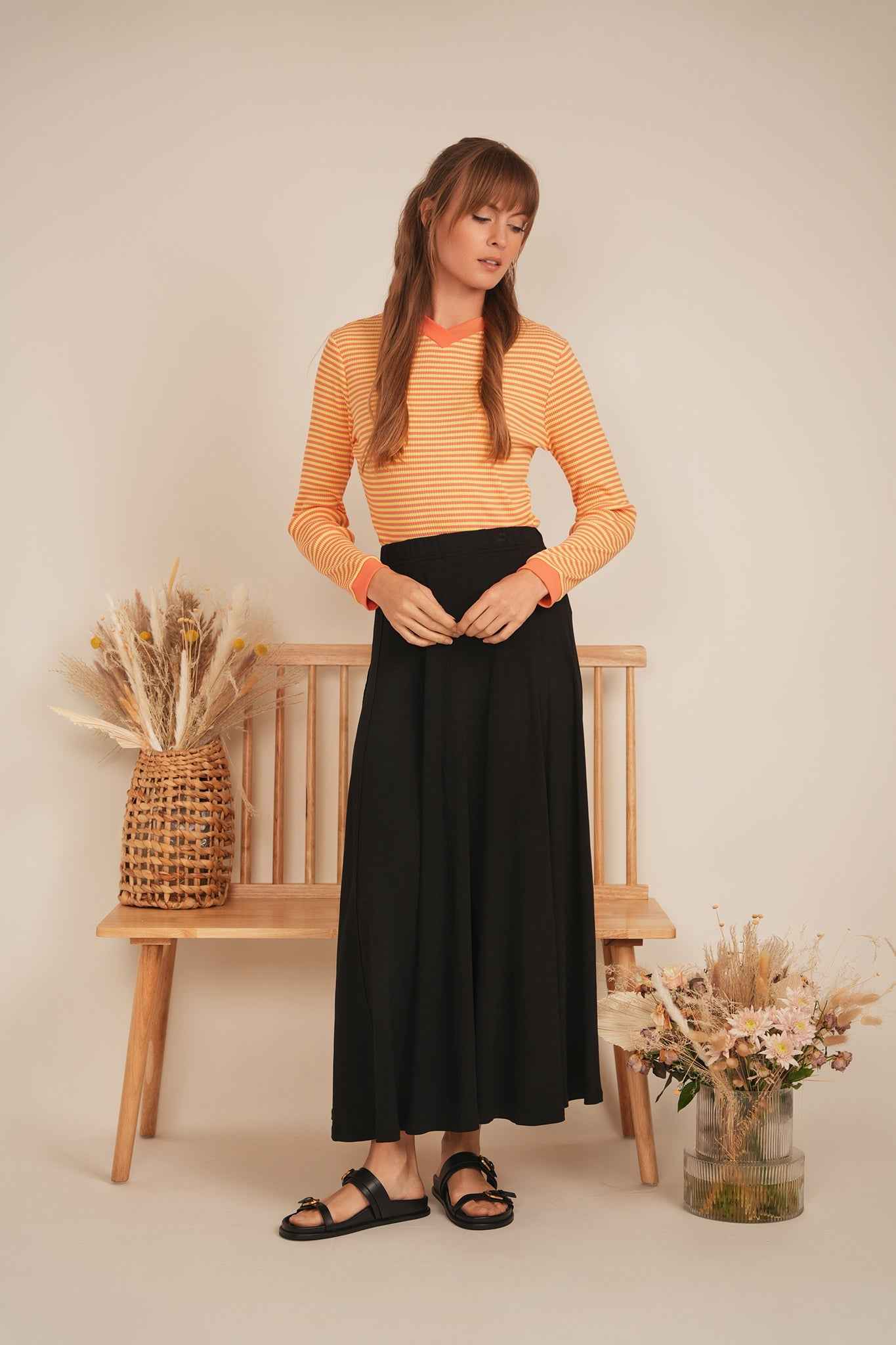 Striped V Neck Contrast Tee