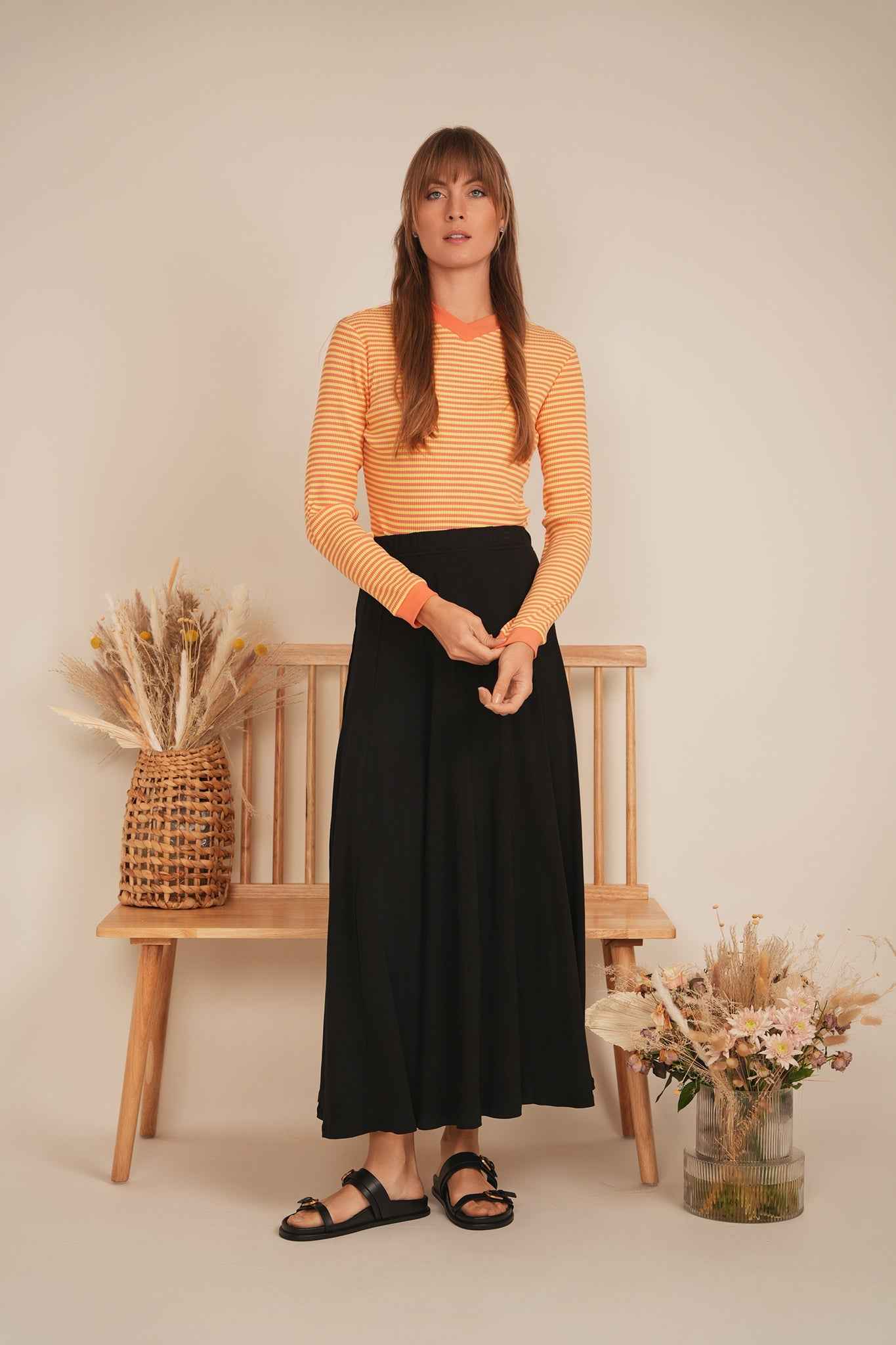 Striped V Neck Contrast Tee