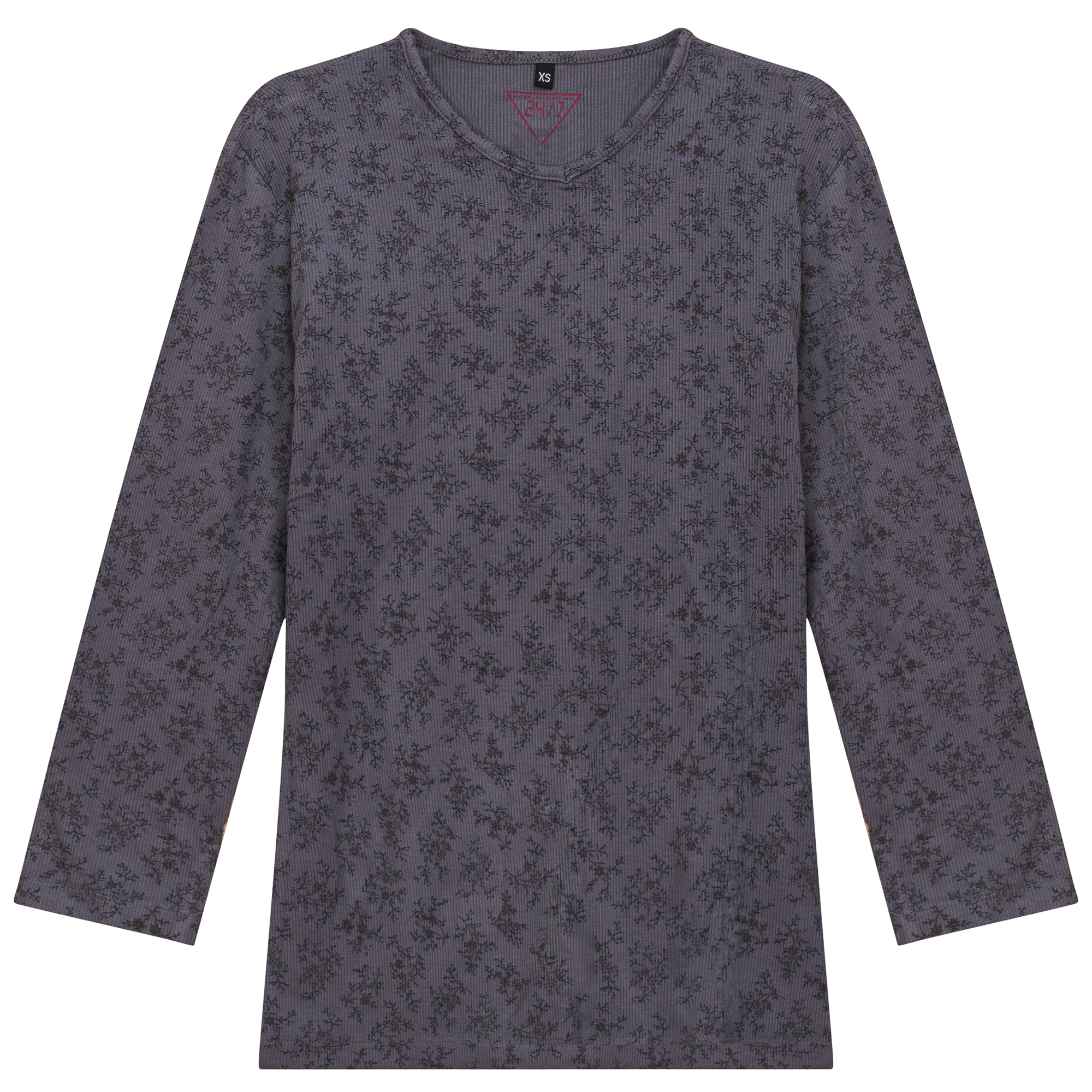 Ribbed V Neck Printed Tee