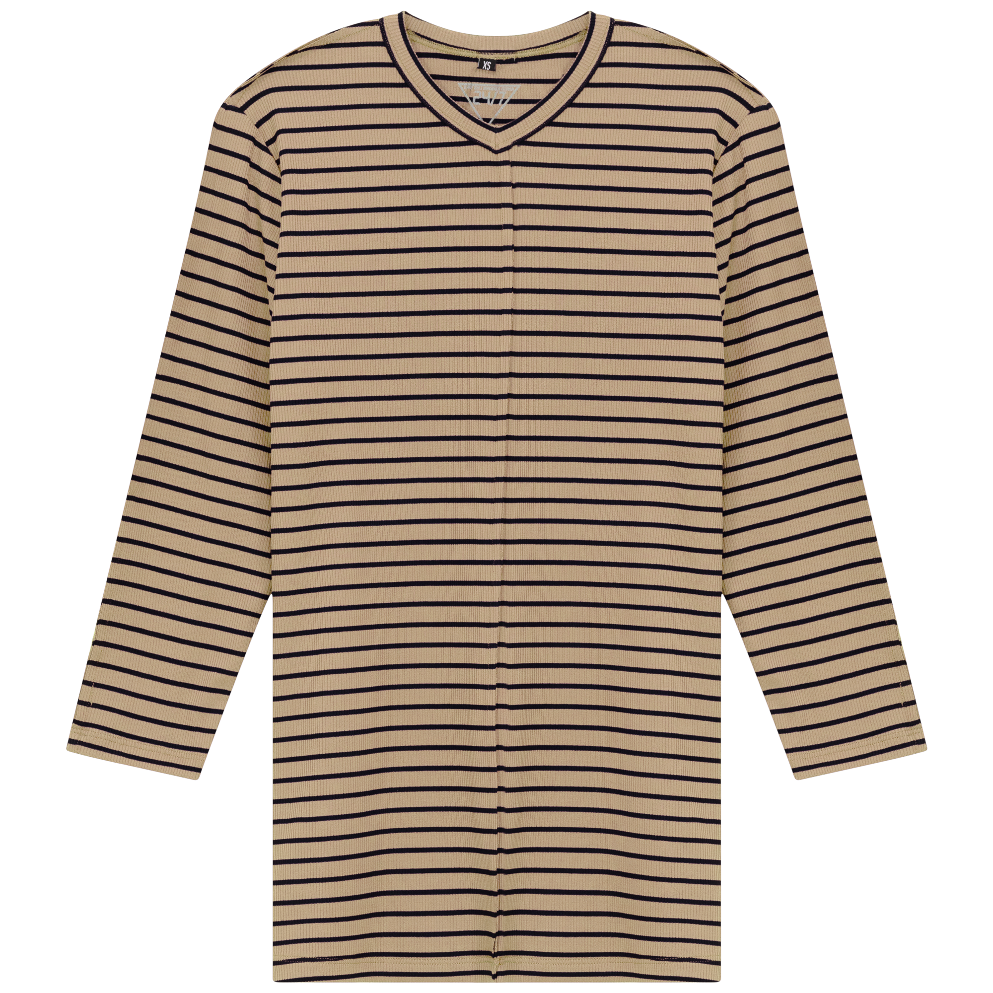 Striped Ribbed V Neck Tee