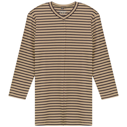 Striped Ribbed V Neck Tee