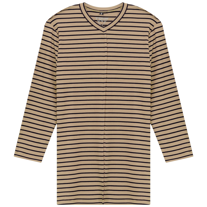 Striped Ribbed V Neck Tee