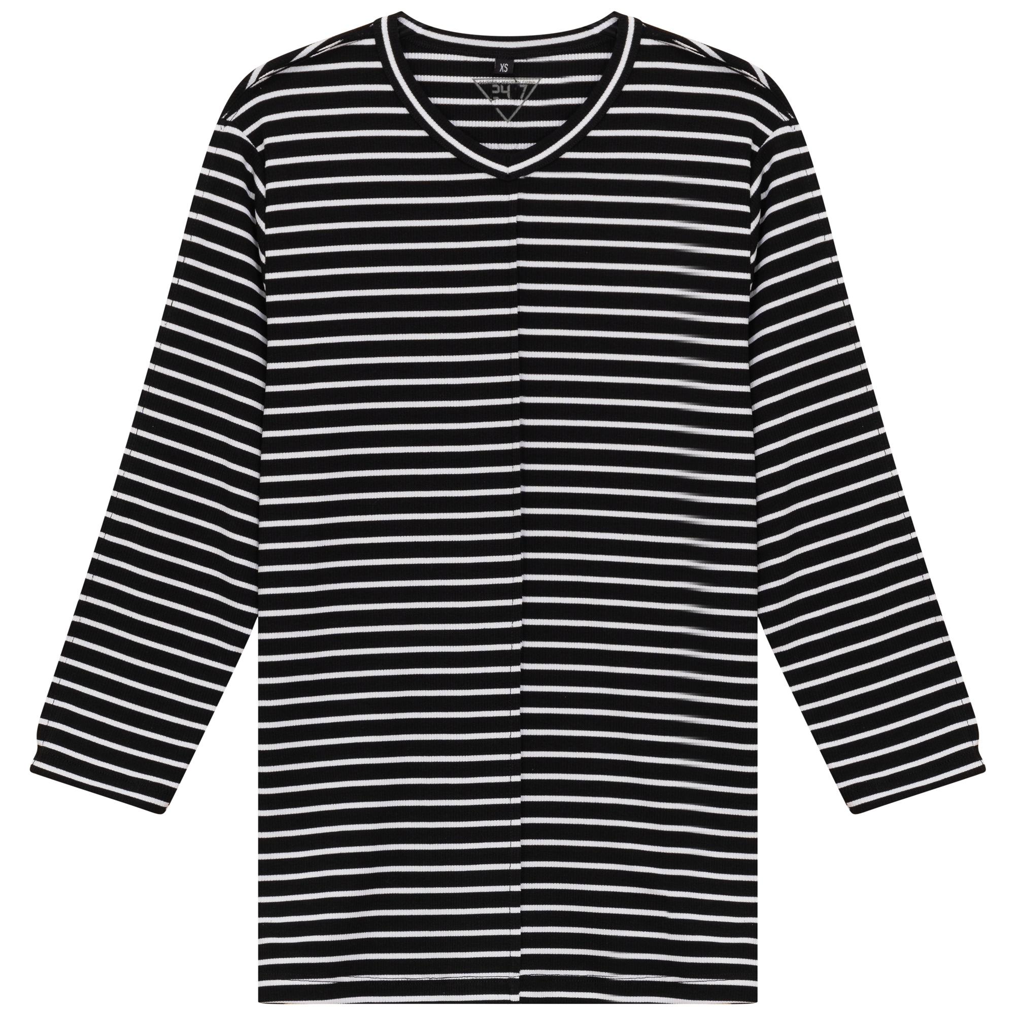 Striped Ribbed V Neck Tee