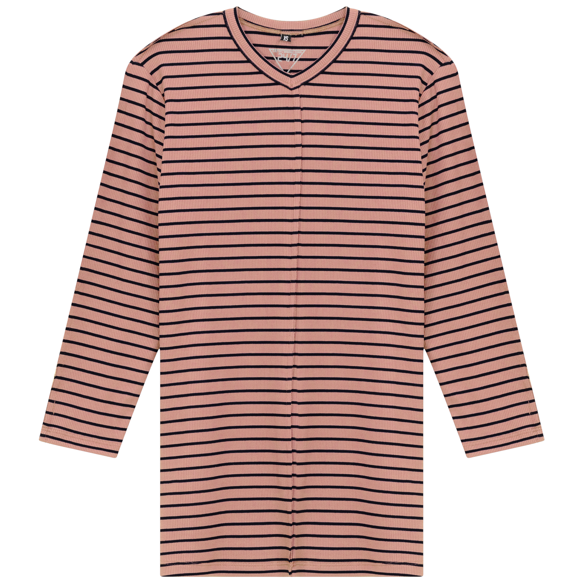 Striped Ribbed V Neck Tee