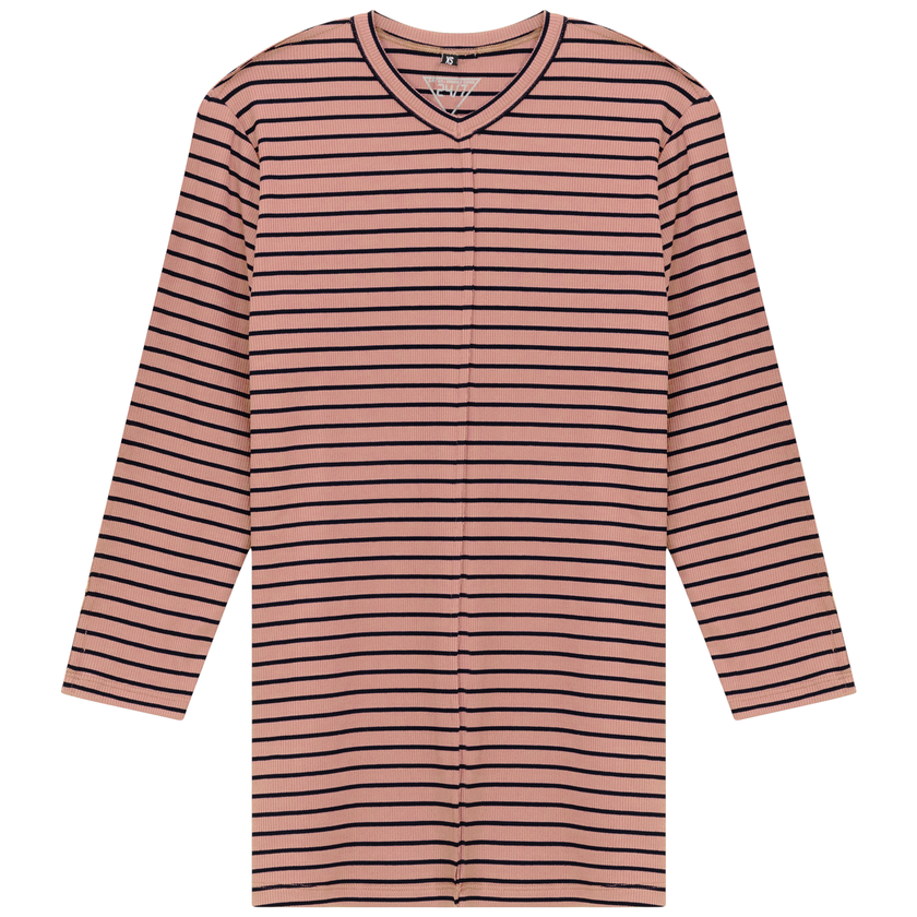Striped Ribbed V Neck Tee