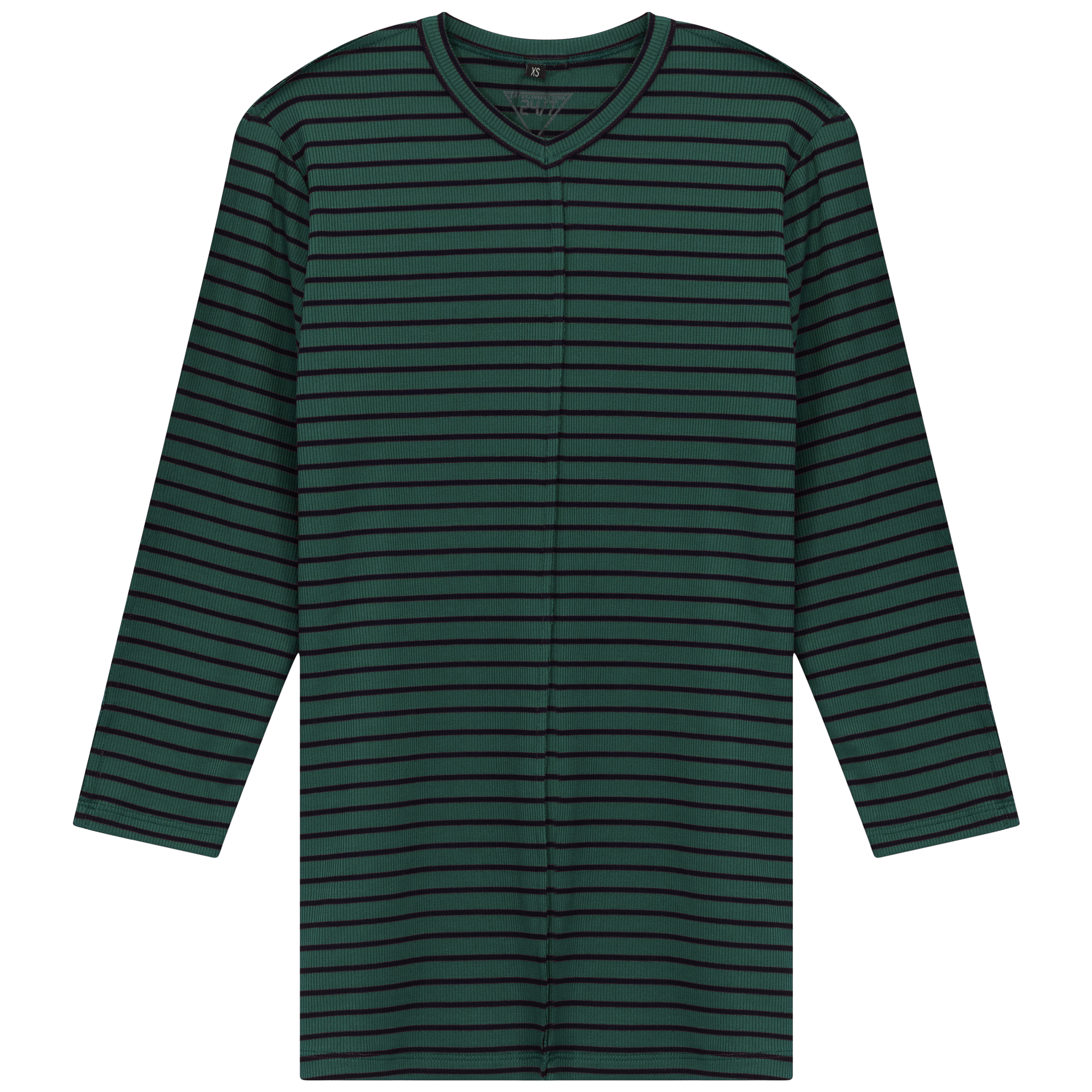 Striped Ribbed V Neck Tee